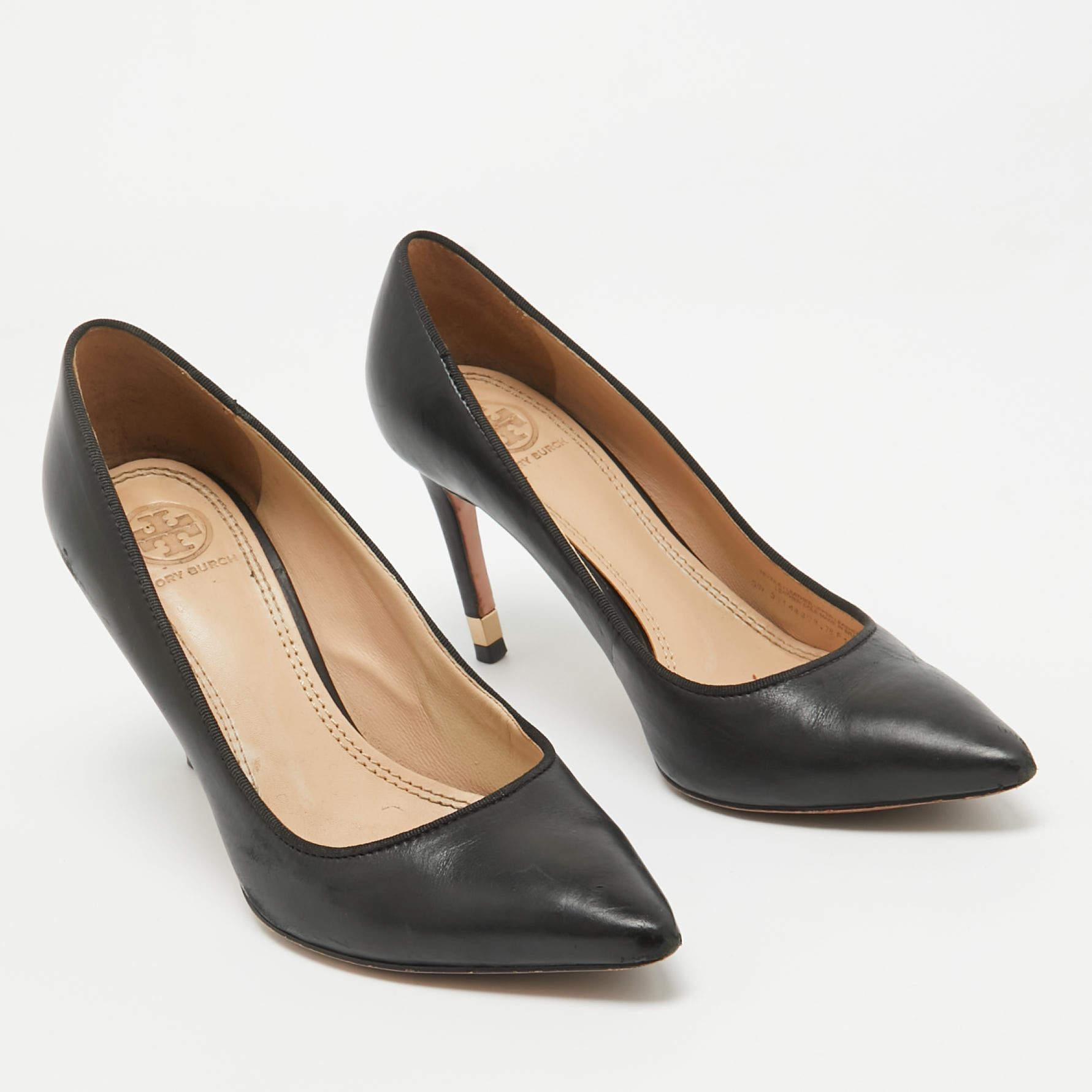 Women's Tory Burch Black Leather Pointed Toe Pumps Size 36.5 For Sale