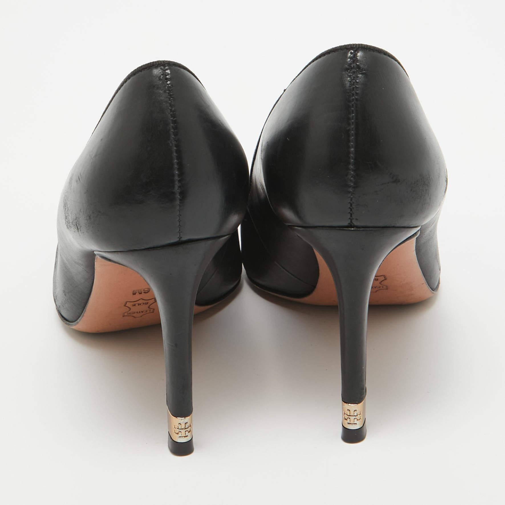 Tory Burch Black Leather Pointed Toe Pumps Size 36.5 For Sale 1