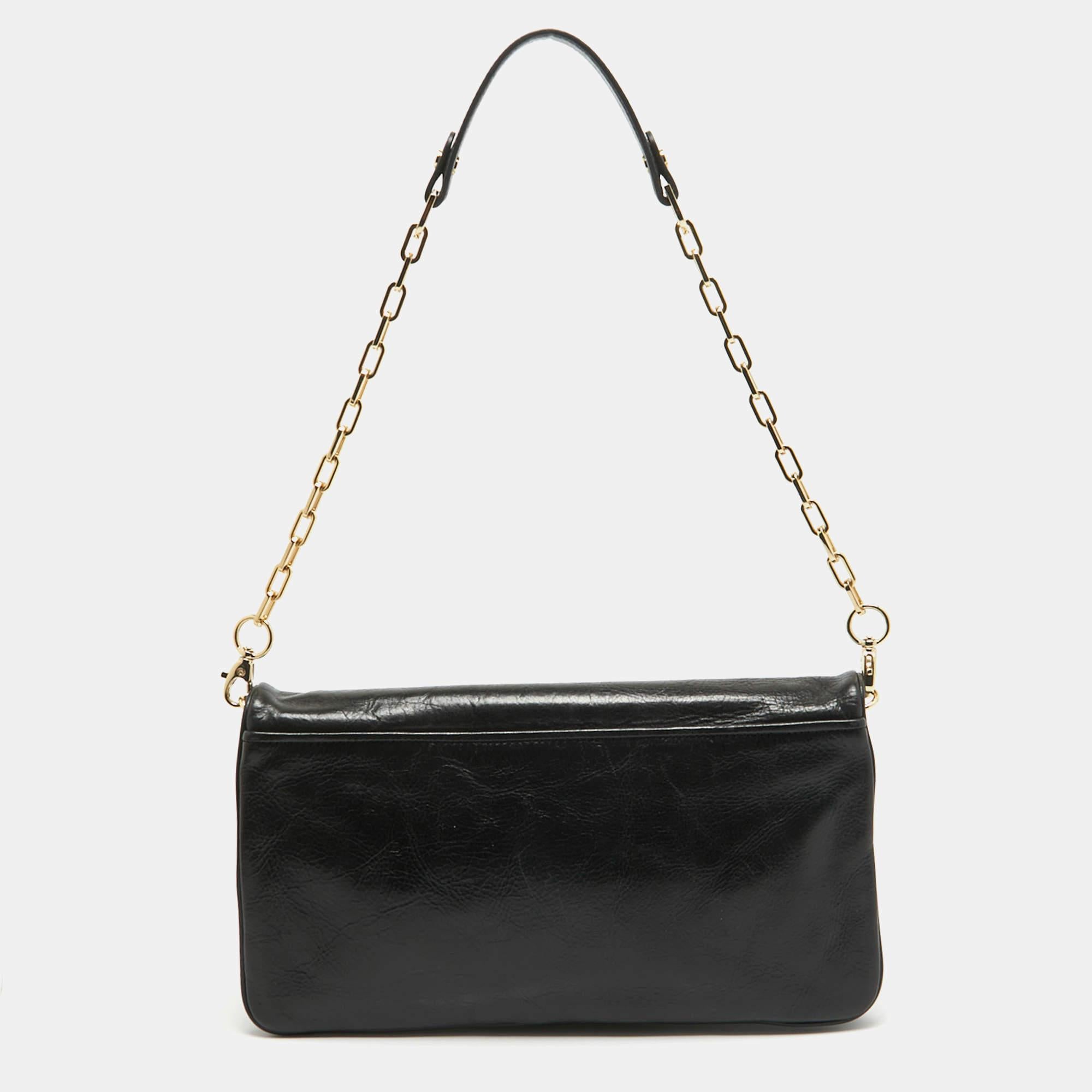 Women's Tory Burch Black Leather Reva Chain Clutch For Sale