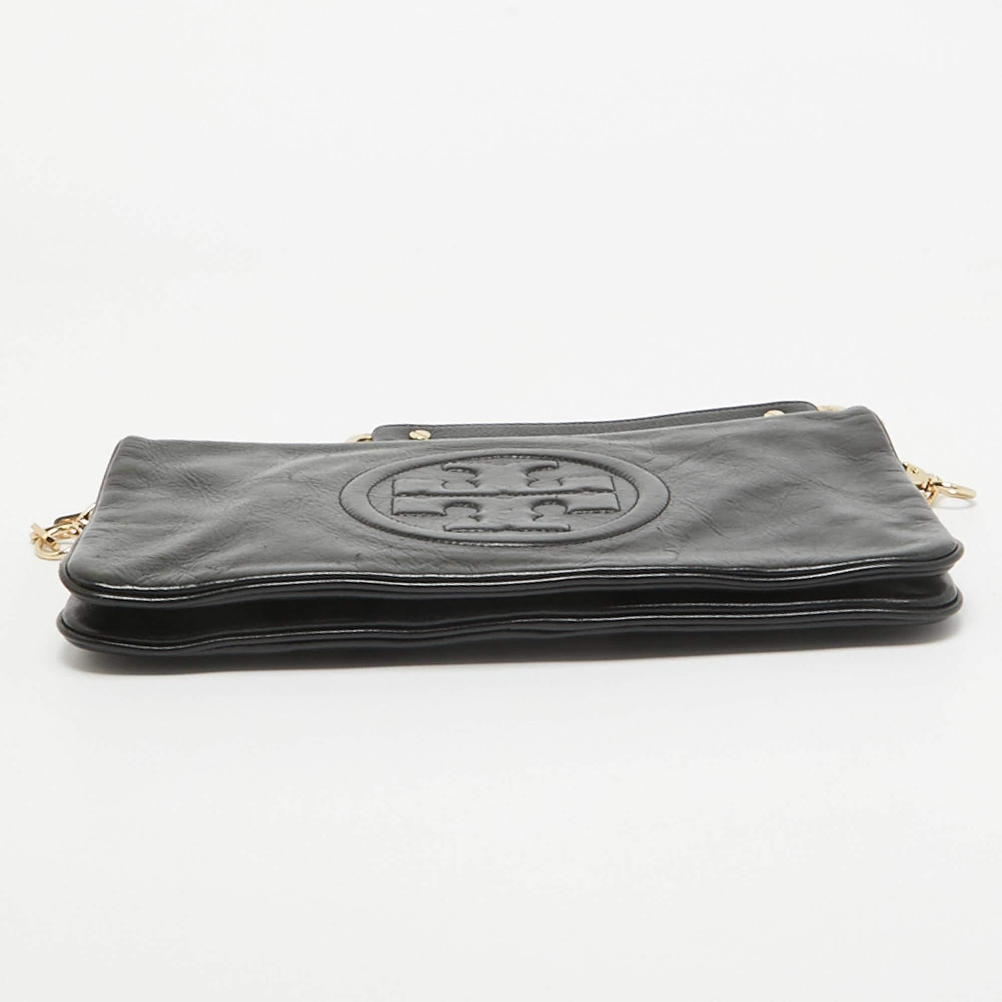 Tory Burch Black Leather Reva Chain Clutch For Sale 2