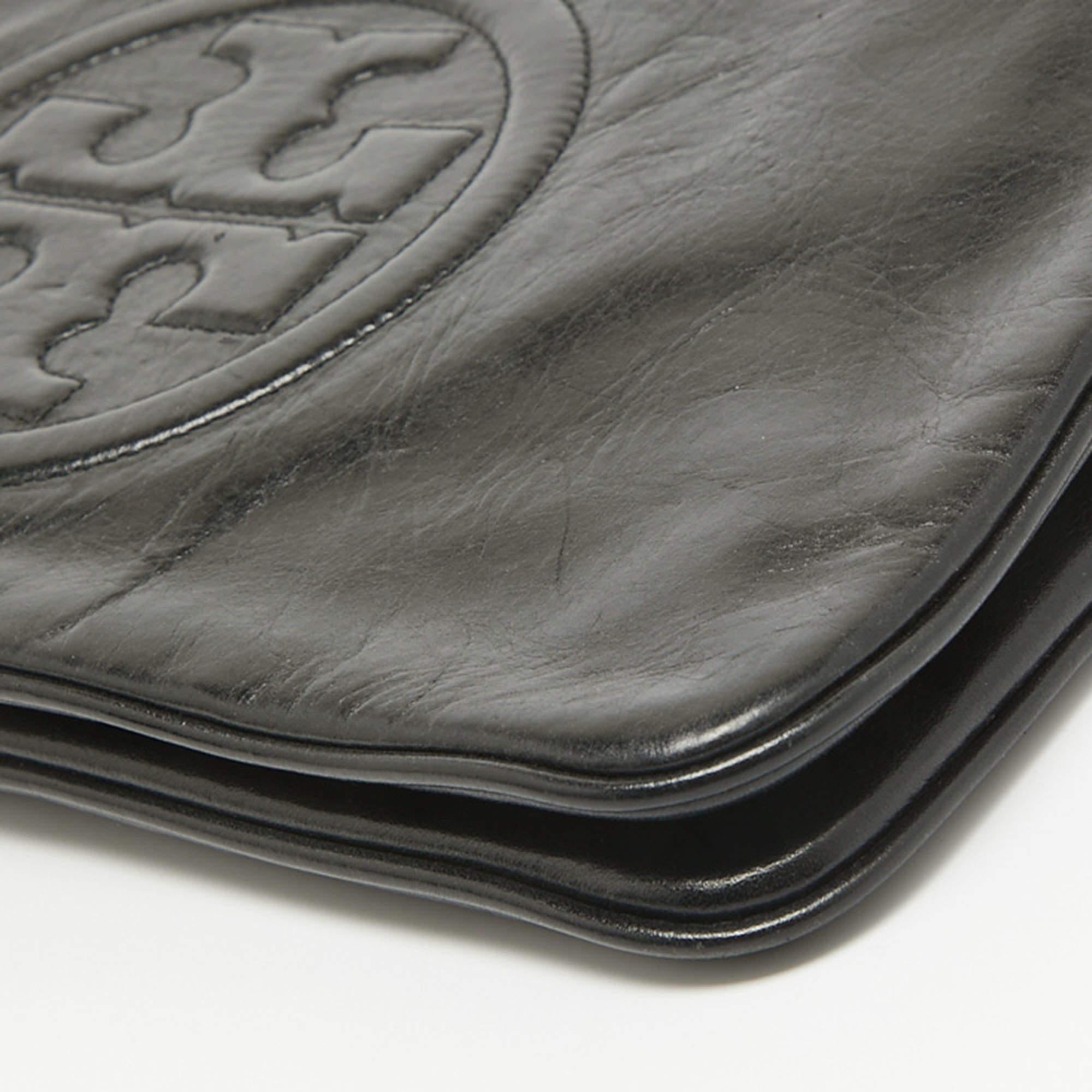 Tory Burch Black Leather Reva Chain Clutch For Sale 5
