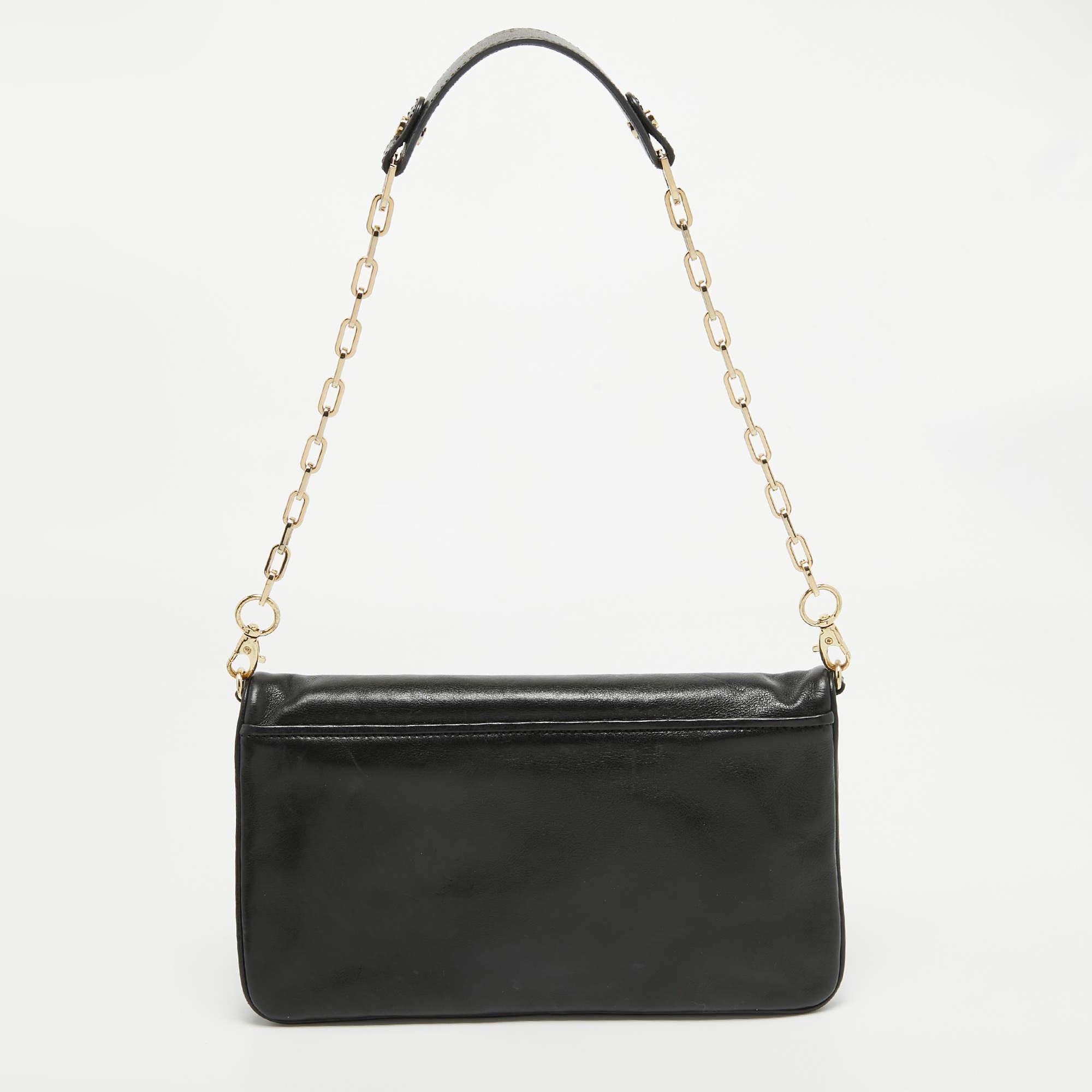 Women's Tory Burch Black Leather Reva Chain Flap Bag