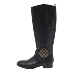 Tory Burch Black Leather Reva Knee Length Boots Size 39
