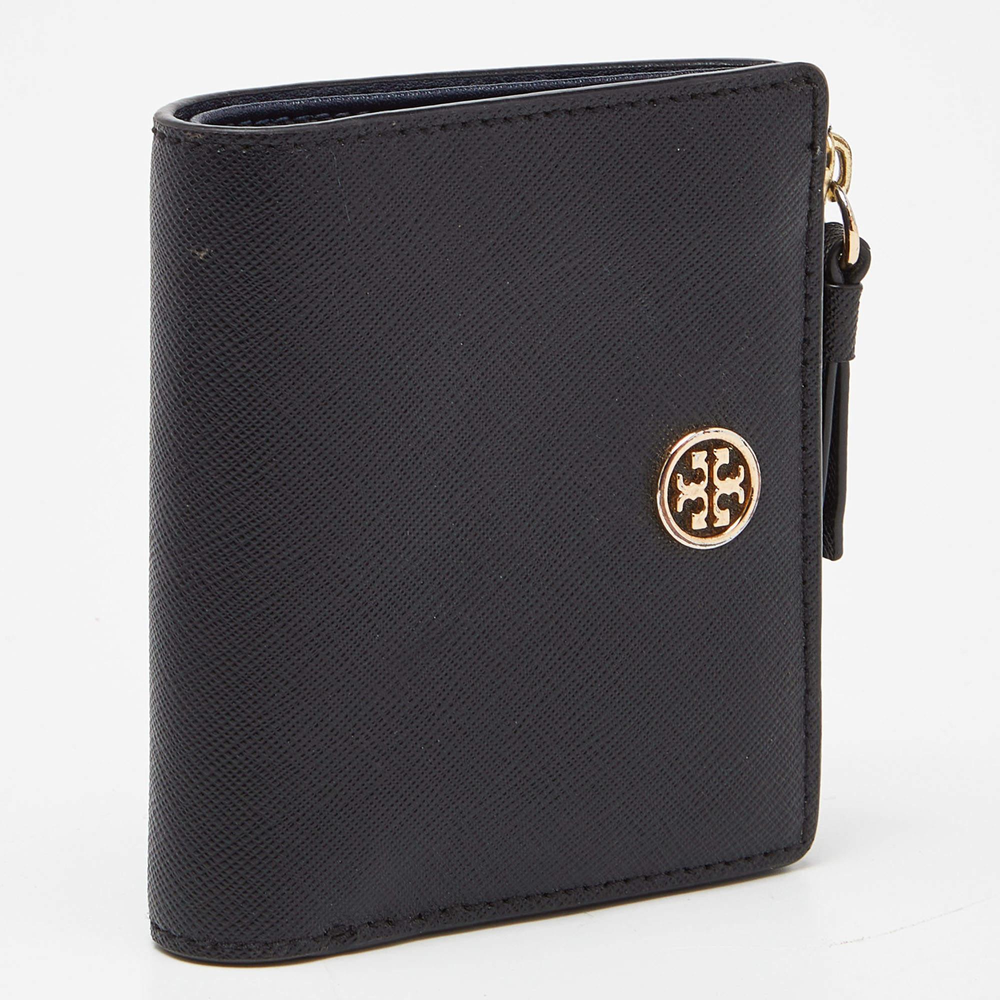 Women's Tory Burch Black Leather Robinson Bifold Wallet For Sale