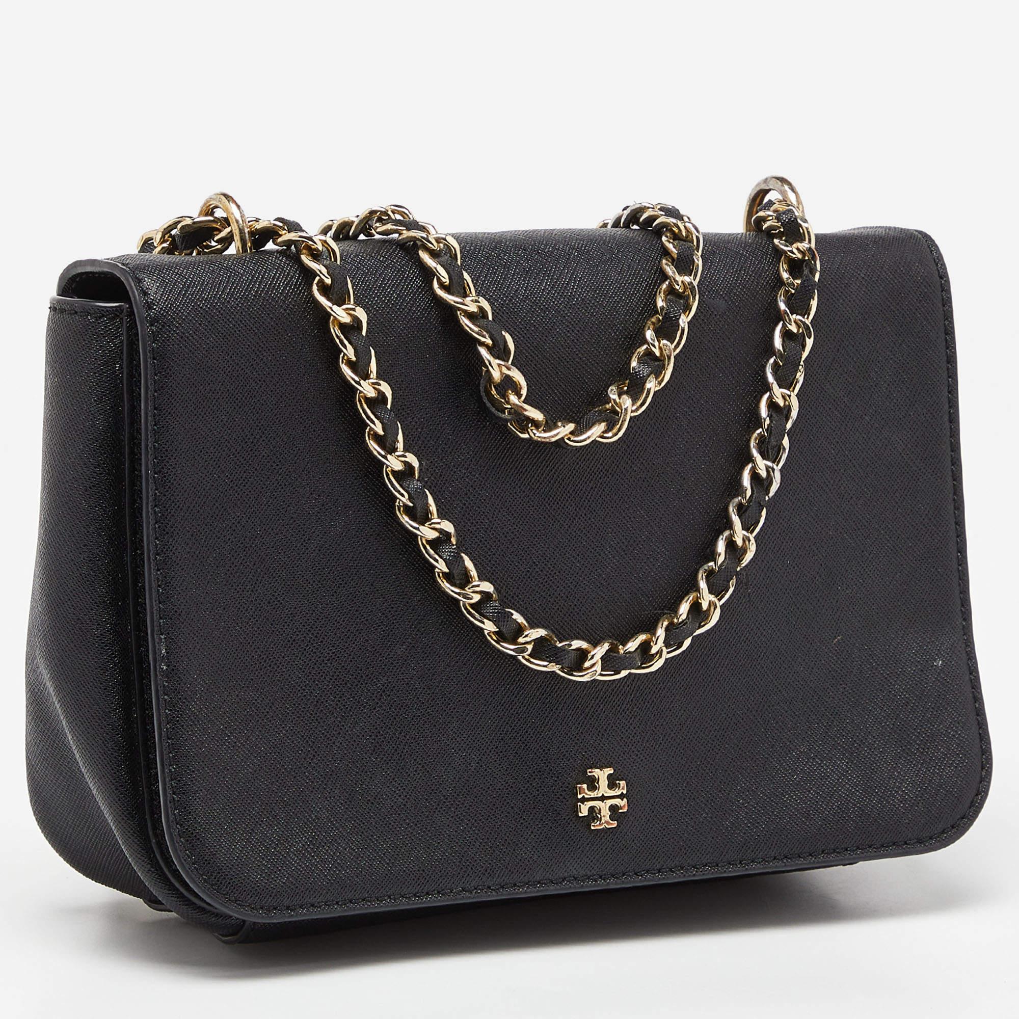 Tory Burch Black Leather Robinson Chain Crossbody Bag In Fair Condition For Sale In Dubai, Al Qouz 2