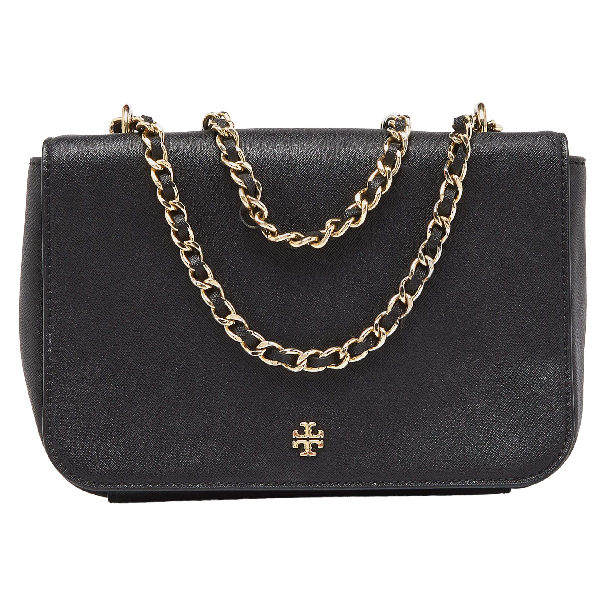 Tory Burch Schwarze Robinson Kette Umhängetasche aus Leder
