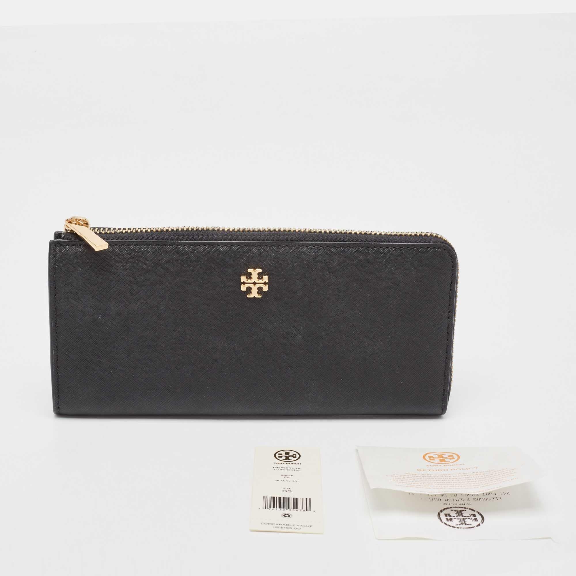 Tory Burch Black Leather Robinson Flap Continental Wallet For Sale 8