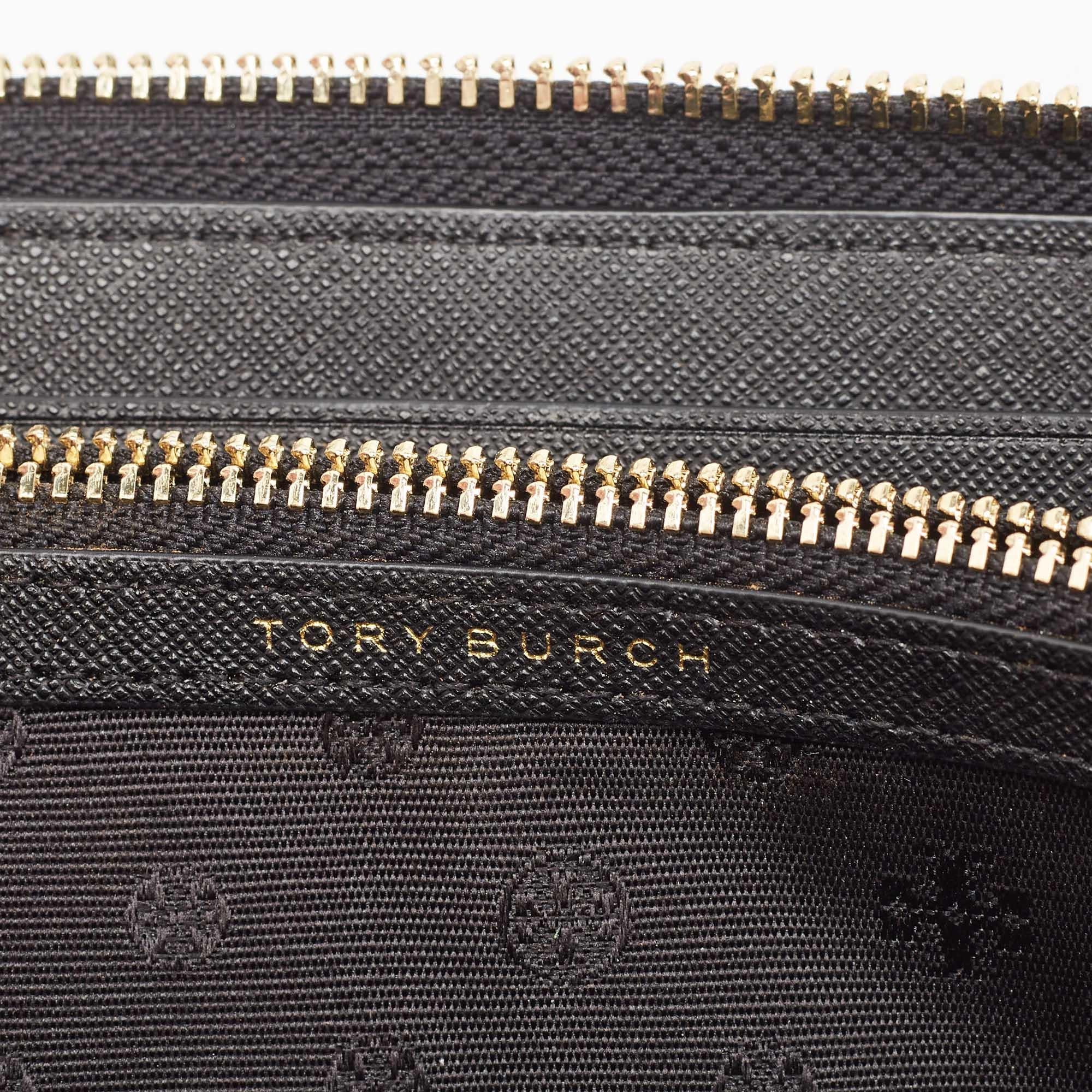 Tory Burch Black Leather Robinson Flap Continental Wallet For Sale 1