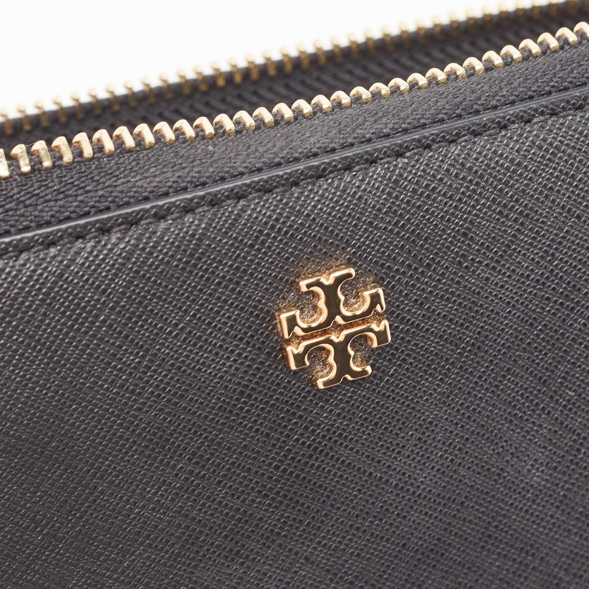 Tory Burch Black Leather Robinson Flap Continental Wallet For Sale 2