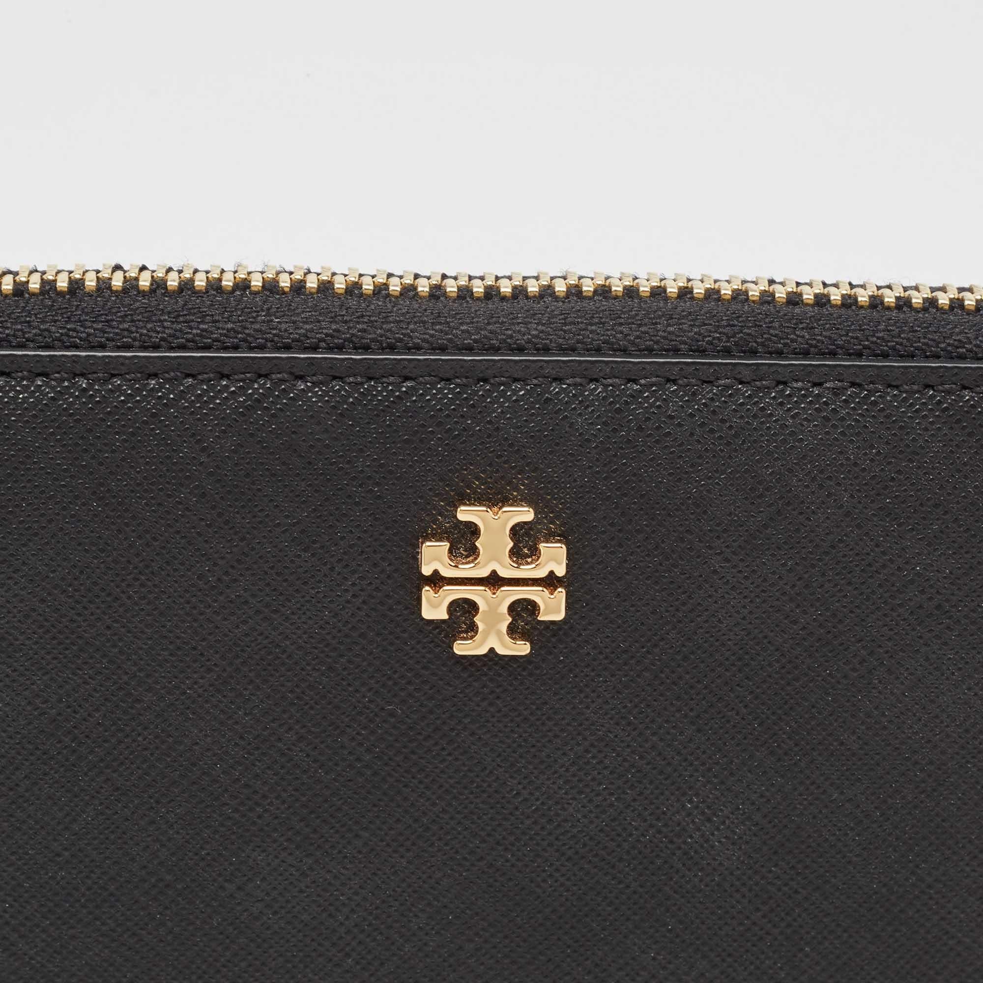 Tory Burch Black Leather Robinson Flap Continental Wallet For Sale 3