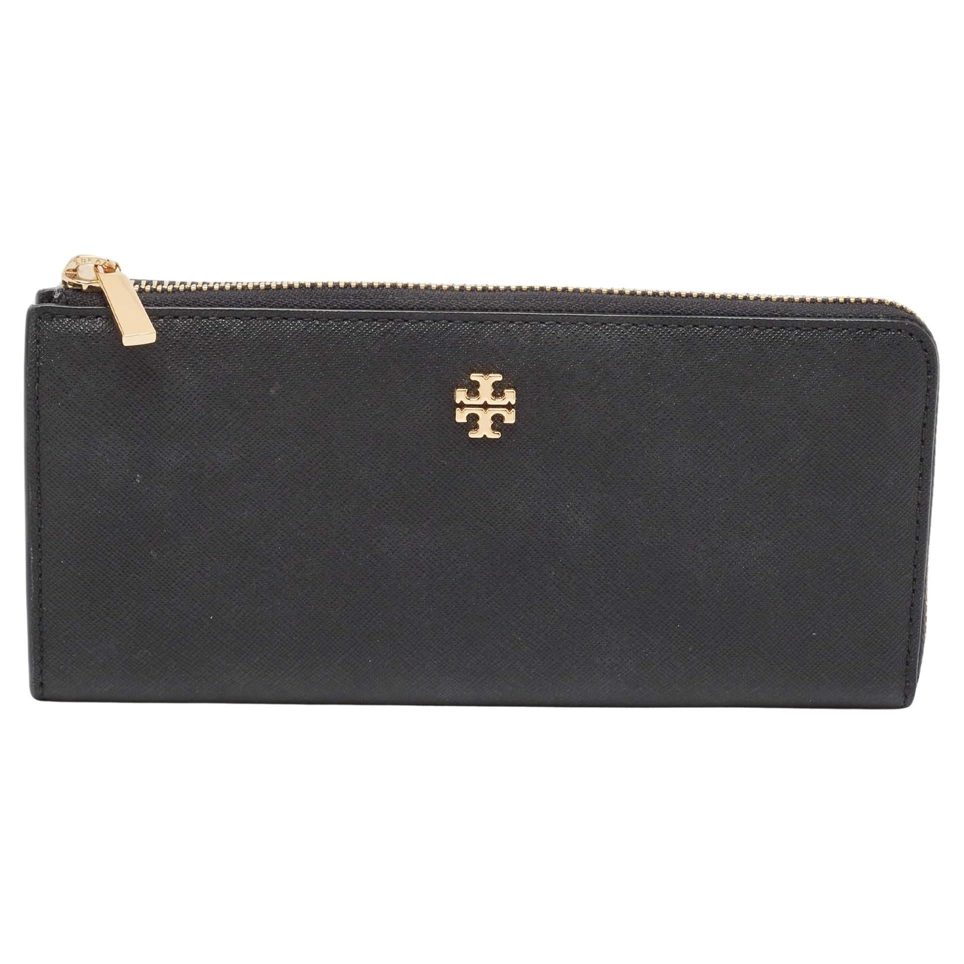 Tory Burch Black Leather Robinson Flap Continental Wallet For Sale