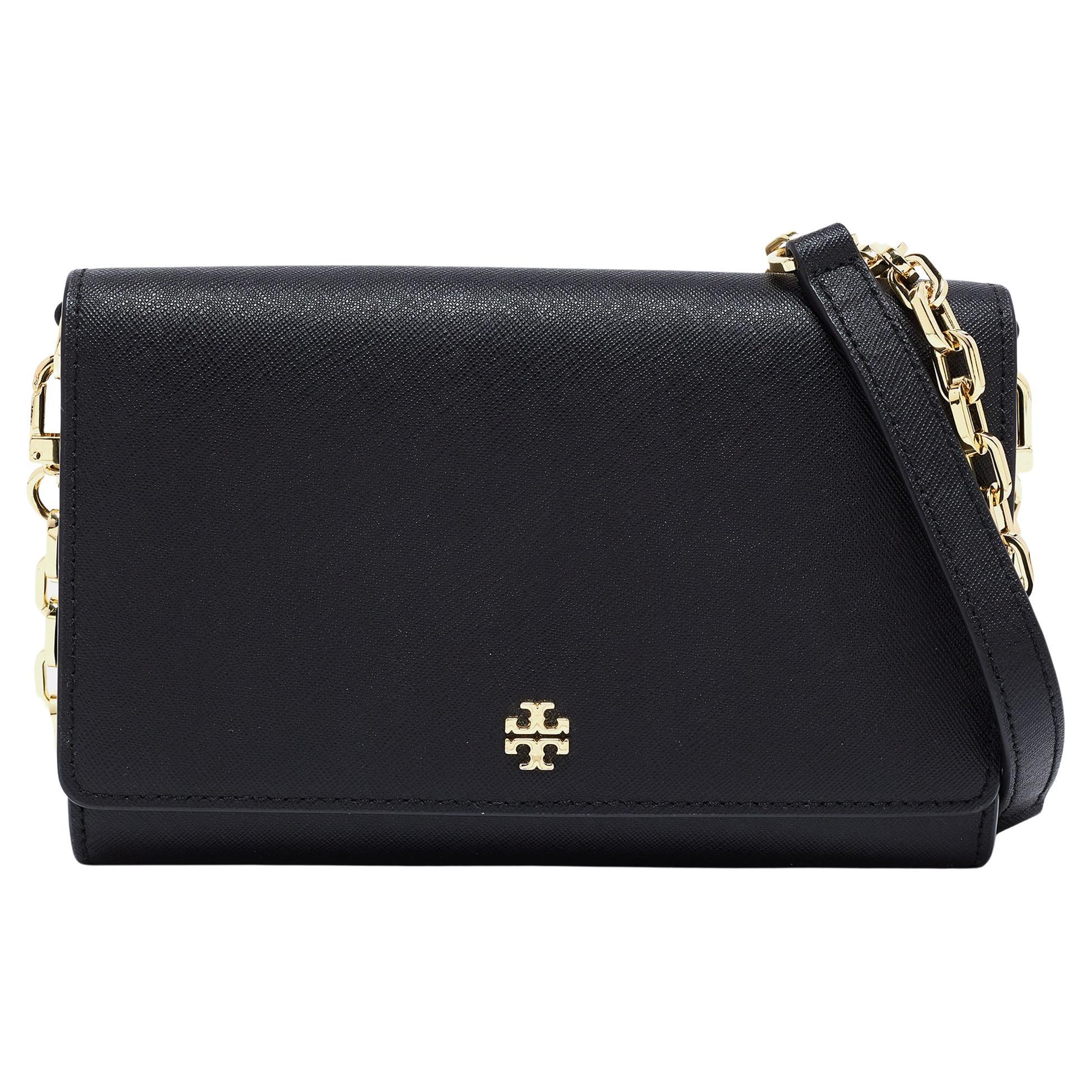 Tory Burch Black Leather Robinson Wallet On Chain For Sale at 1stDibs