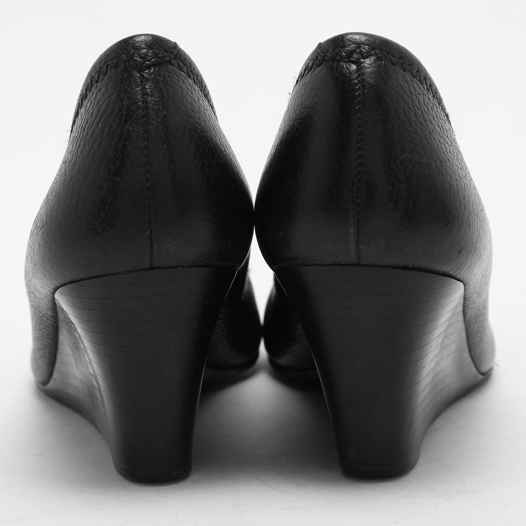 Tory Burch Black Leather Sally Wedge Pumps Size 36.5 For Sale 1