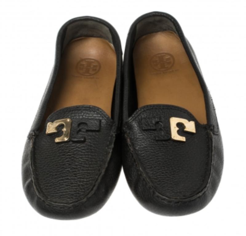 Women's Tory Burch Black Leather Slip On Loafers Size 38 For Sale