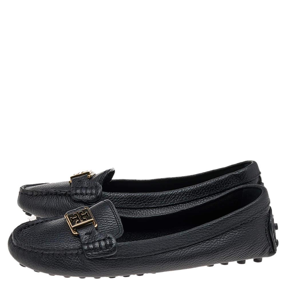 Women's Tory Burch Black Leather Slip On Loafers Size 38 For Sale