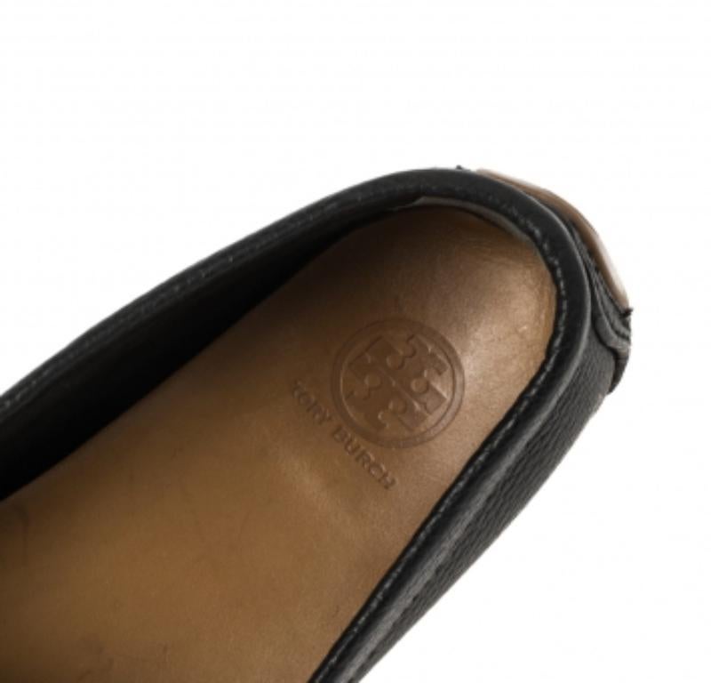 Tory Burch Black Leather Slip On Loafers Size 38 For Sale 1