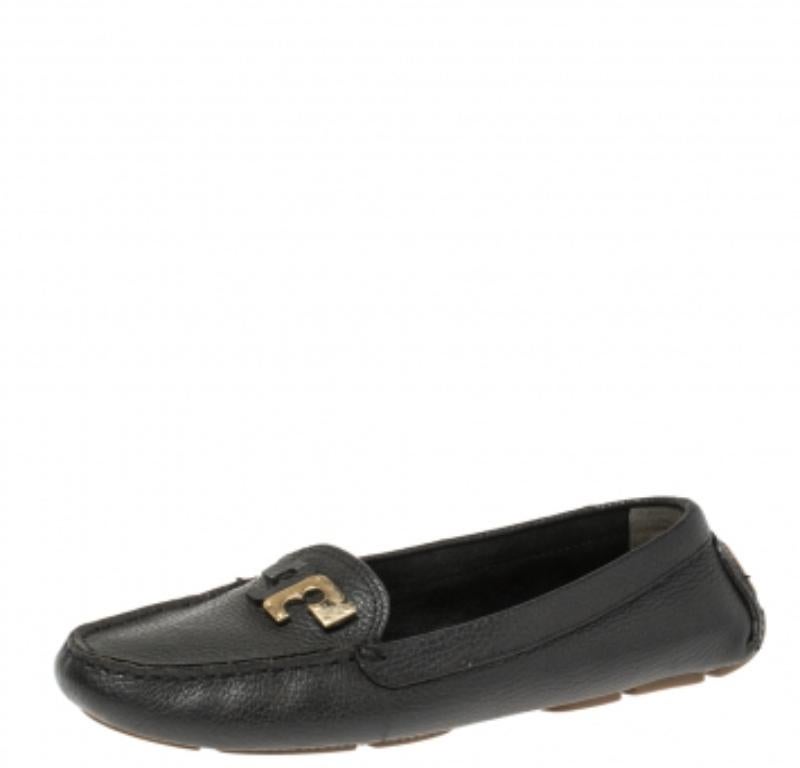 Tory Burch Black Leather Slip On Loafers Size 38 For Sale 2