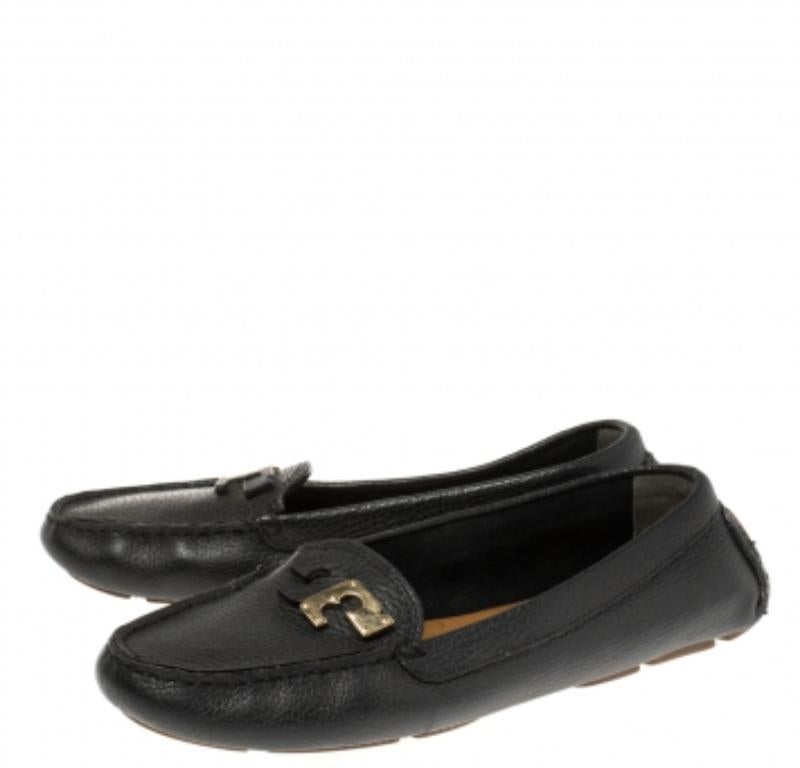 Tory Burch Black Leather Slip On Loafers Size 38 For Sale 3