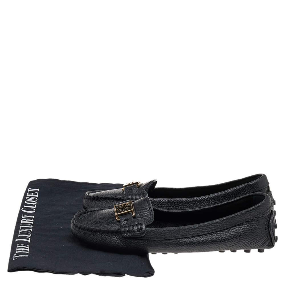 Tory Burch Black Leather Slip On Loafers Size 38 For Sale 3