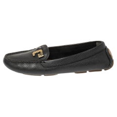 Tory Burch Black Leather Slip on Loafers Size 38