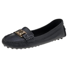 Tory Burch Black Leather Slip On Loafers Size 38