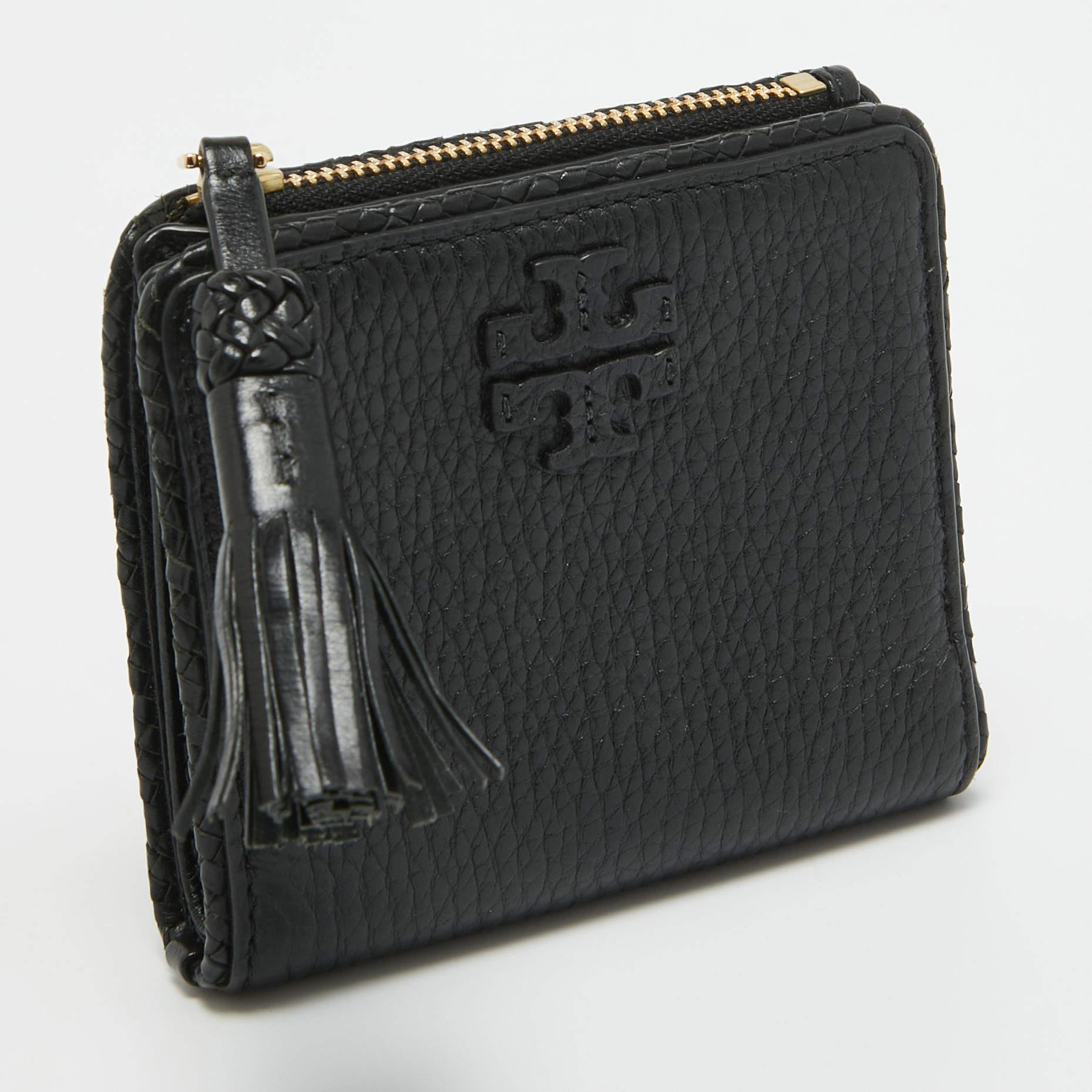 Tory Burch Black Leather Taylor Bifold Compact Wallet For Sale 1