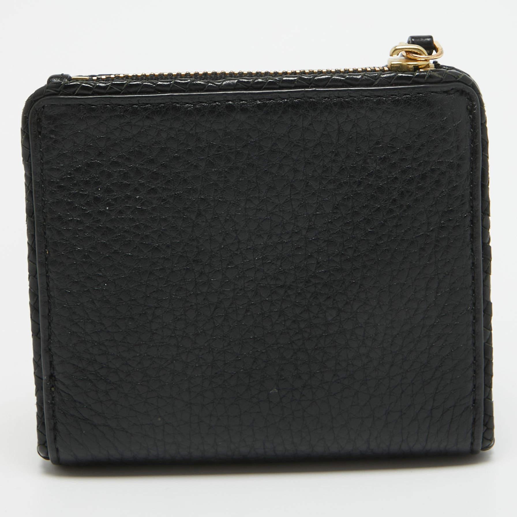 Tory Burch Black Leather Taylor Bifold Compact Wallet For Sale 2