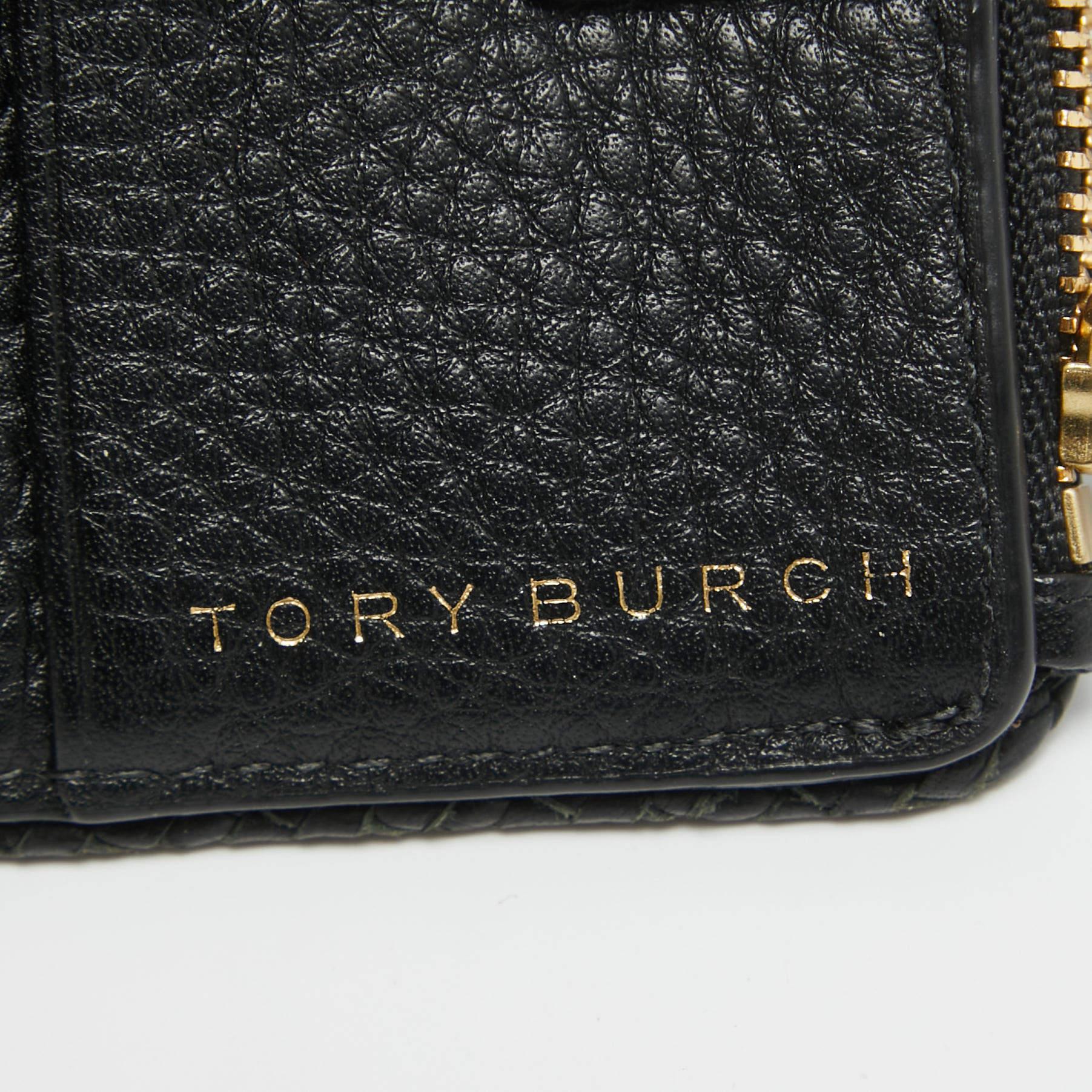 Tory Burch Black Leather Taylor Bifold Compact Wallet For Sale 5