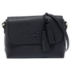 Tory Burch Black Leather Thea Flap Messenger Bag