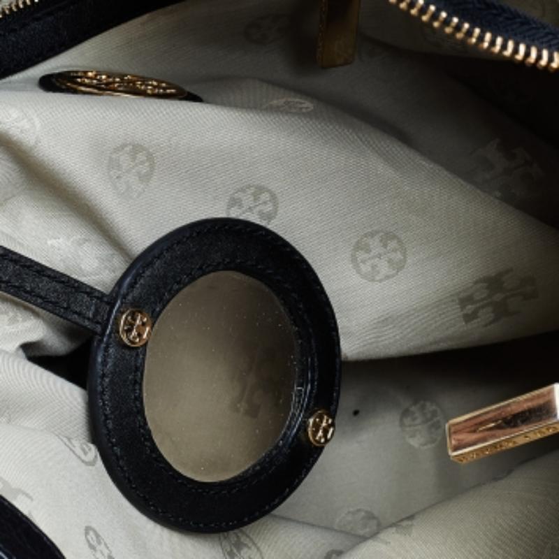Women's Tory Burch Black Leather Top Zip Robinson Tote For Sale