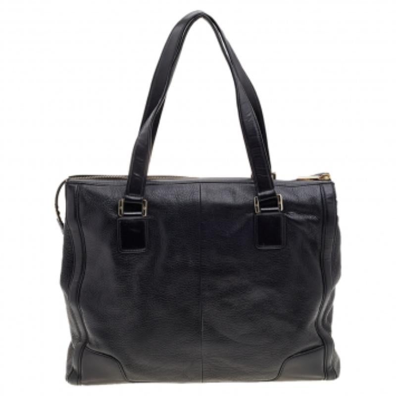 Tory Burch Tote Robinson con zip superiore in pelle nera in vendita 4