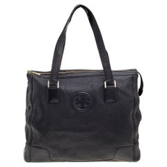 Tory Burch Black Leather Top Zip Robinson Tote