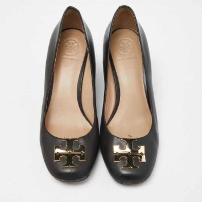 Noir Tory Burch Chaussures à talons compensés en cuir noir Taille 36.5 en vente