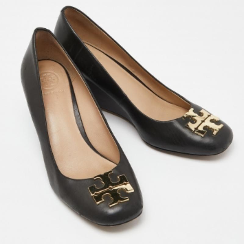 Tory Burch Chaussures à talons compensés en cuir noir Taille 36.5 Pour femmes en vente