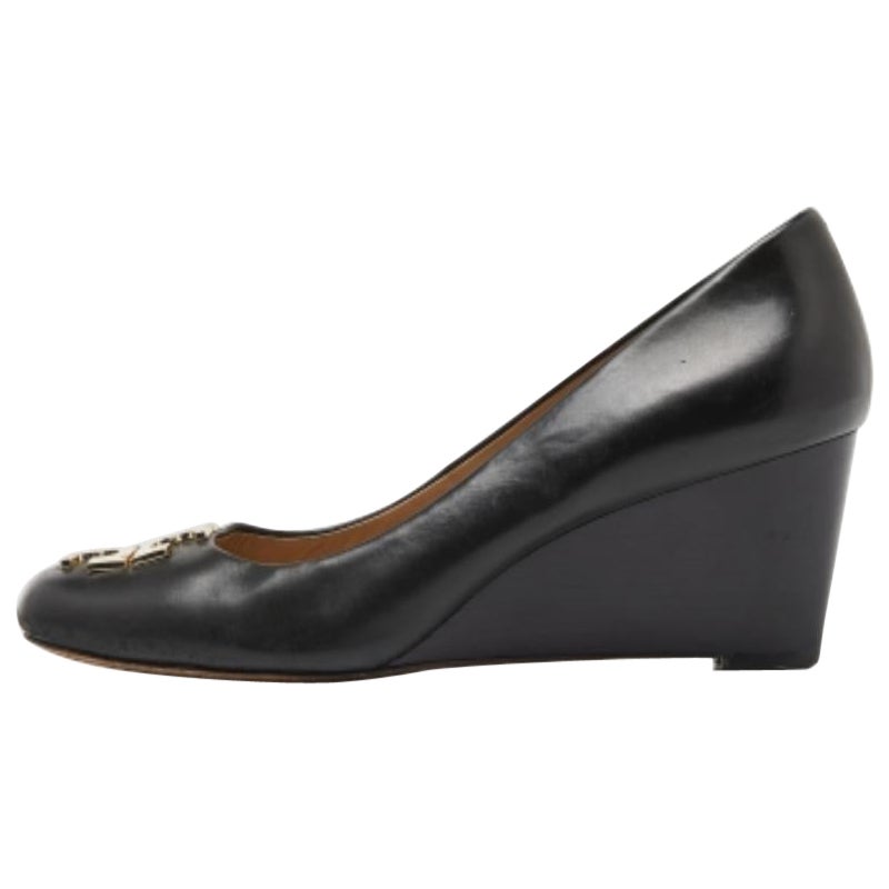 Tory Burch Schwarze Keil-Pumps aus Leder Größe 36.5