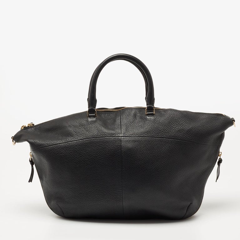 Tory Burch Black Leather Zip Detail Expandable Shoulder Bag at 1stDibs