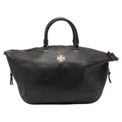 Tory Burch Black Leather Zip Detail Expandable Shoulder Bag