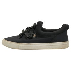Tory Burch - Scarpe da ginnastica in pelle e neoprene nero con fiori applicati - misura 40,5