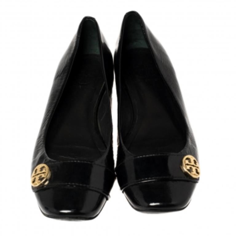 Women's Tory Burch Black Patent Leather Andi Ballet Flats Size 39 For Sale