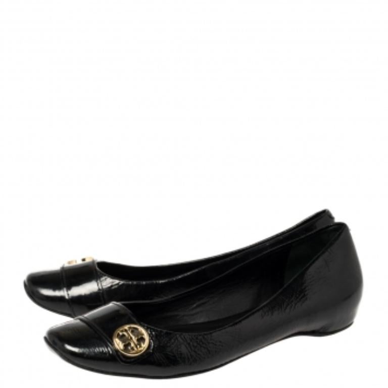 Tory Burch Black Patent Leather Andi Ballet Flats Size 39 For Sale 3