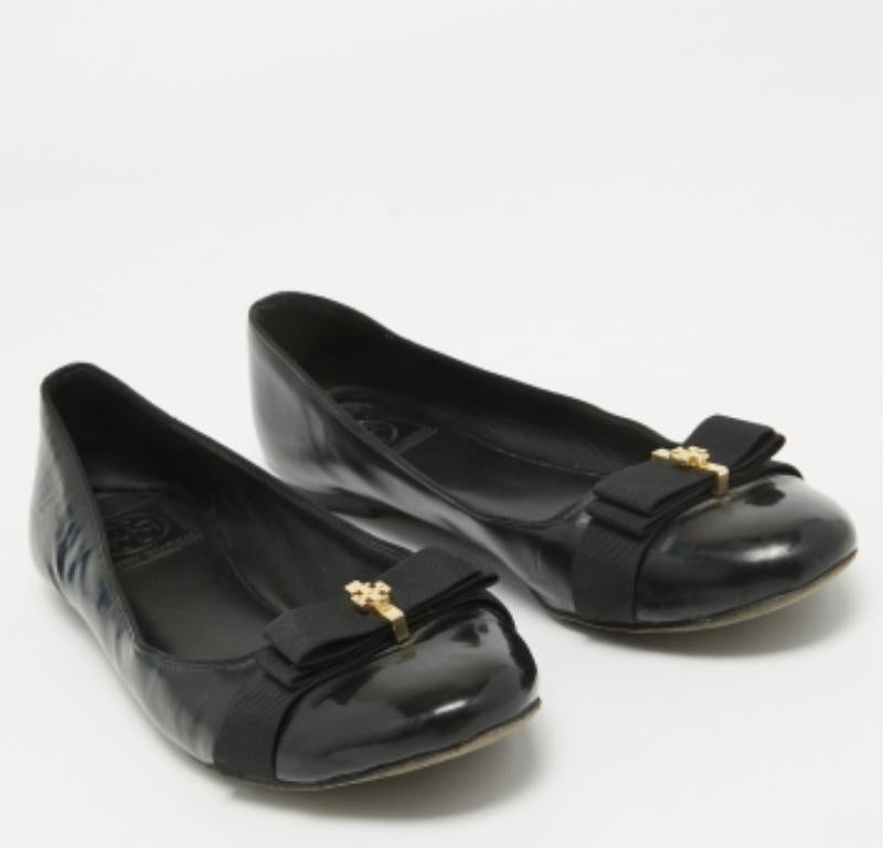 De las mujeres Tory Burch Bailarinas de charol negro con lazo talla 39 en venta