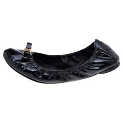 Tory Burch Black Patent Leather Scrunch Ballet Flats Size 37