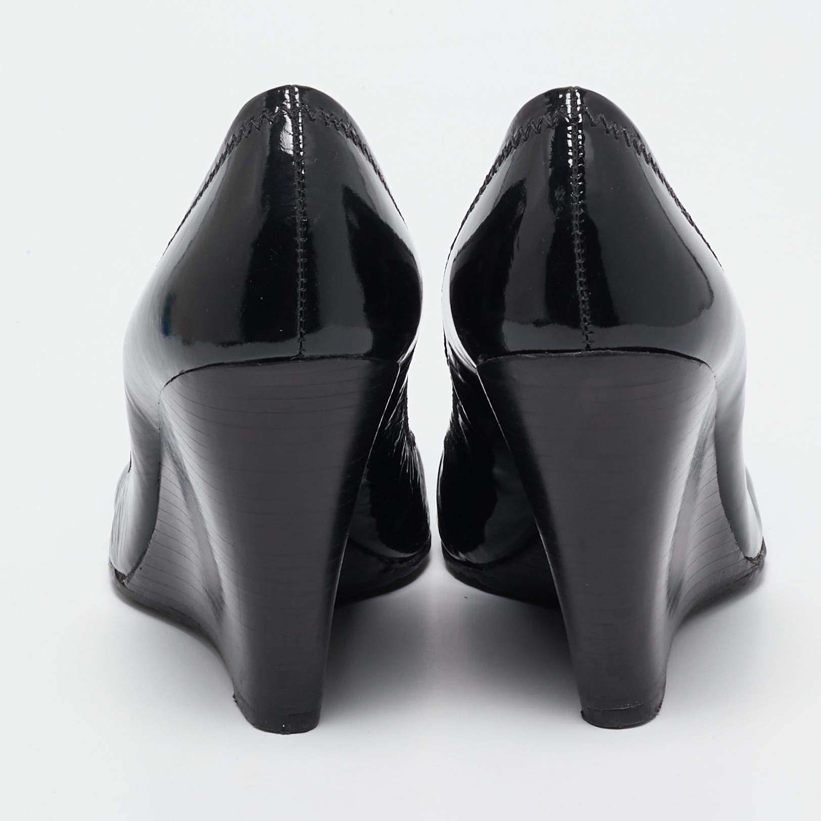 Tory Burch Black Patent Leather Wedge Pumps Size 38 For Sale 1