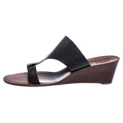 Tory Burch Black Perforated Logo Leatther Wedge Sandals Size 37.5 Tory Burch Black Perforated Logo Leatther Wedge Sandals Size 37.5