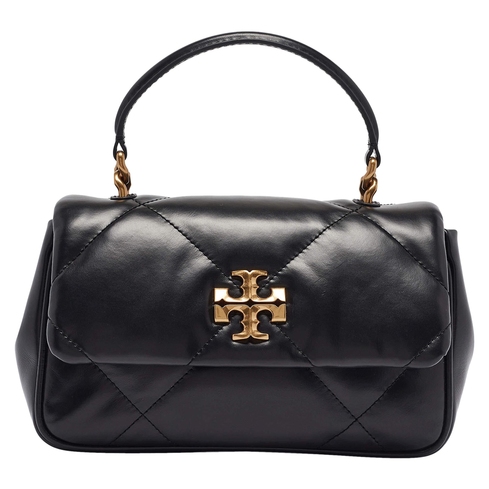 Tory Burch Black Quilted Leather Kira Top Handle Bag