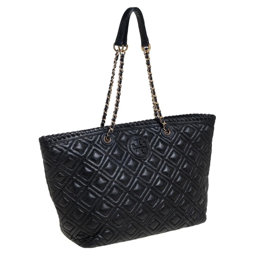 Tory Burch Black Quilted Leather Marion Tote 1
