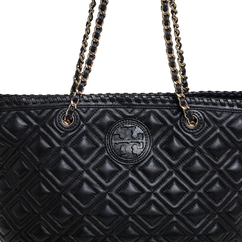 Tory Burch Black Quilted Leather Marion Tote 2