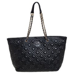 Tory Burch Black Quilted Leather Marion Tote