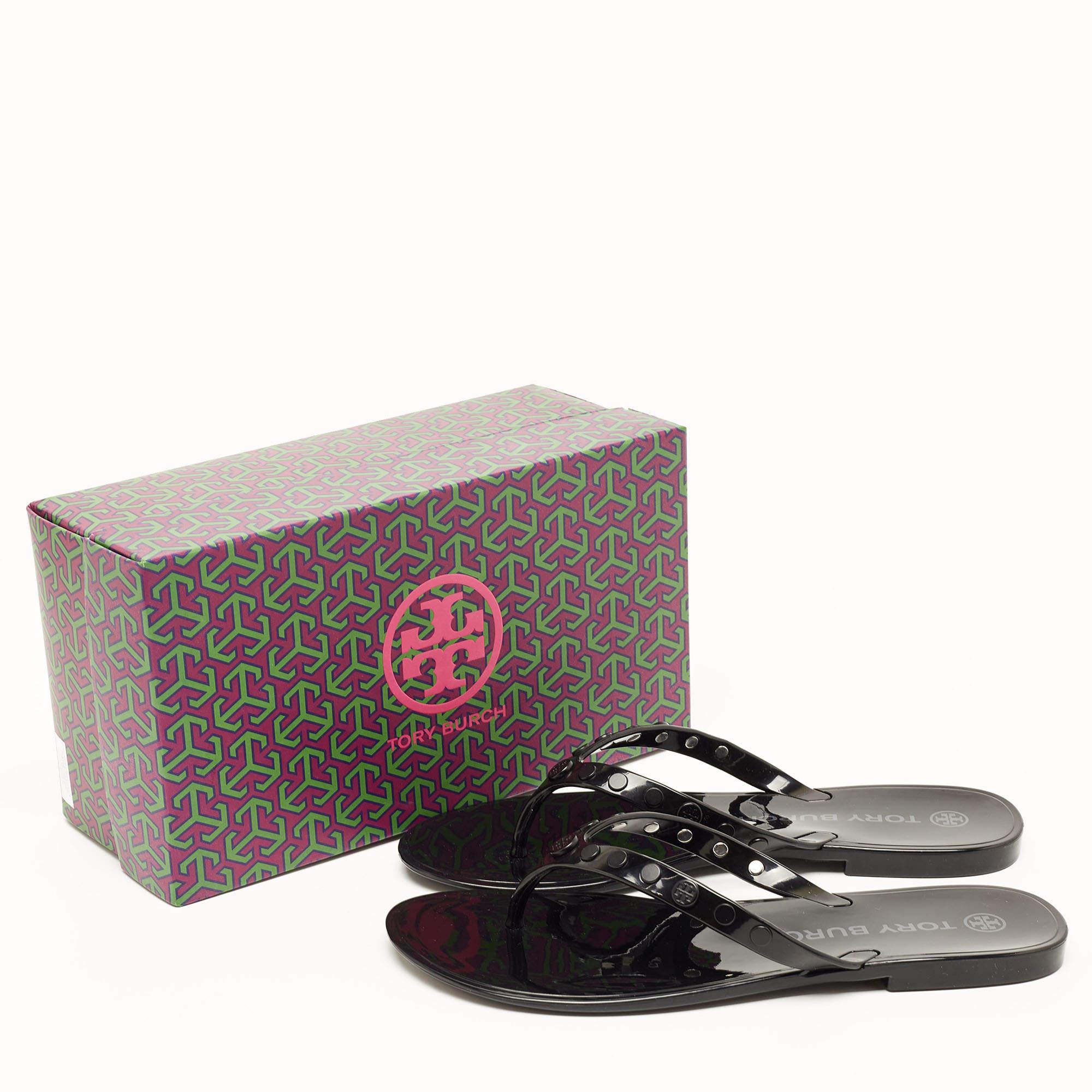 Tory Burch Black Rubber Studded Thong Flats Size 38.5 5