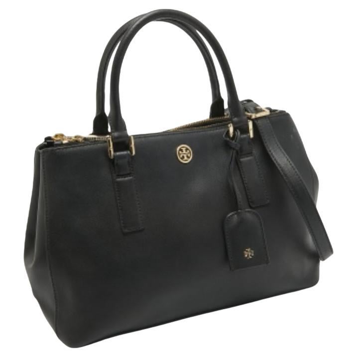 Tory Burch Schwarze Robinson Tote aus Saffiano-Leder mit doppeltem Reißverschluss